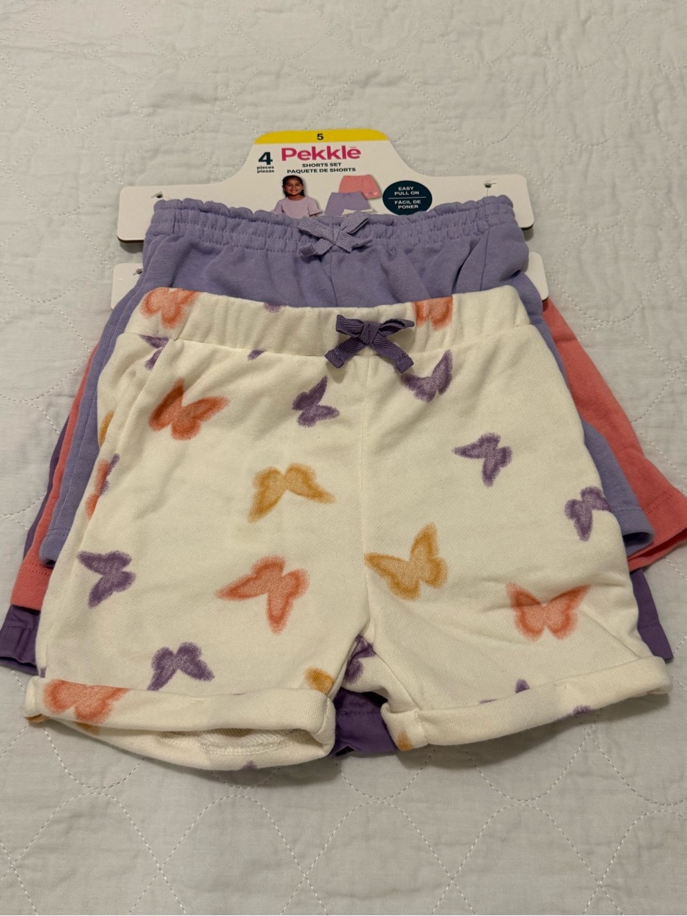 Pekkle Girls' White Butterfly Print Shorts - 4-Pack